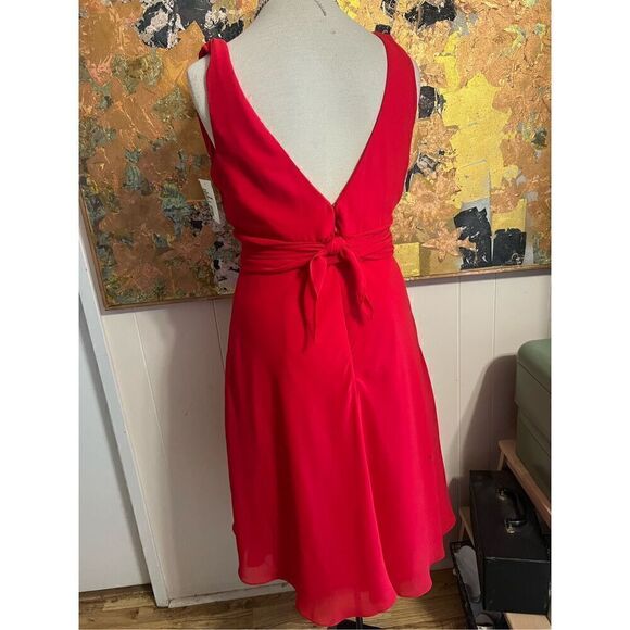 NWT After Six Red “Flame” Chiffon Sleevess V-neck/Back MIDI Gown W/Rhinestone De - Picture 4 of 8